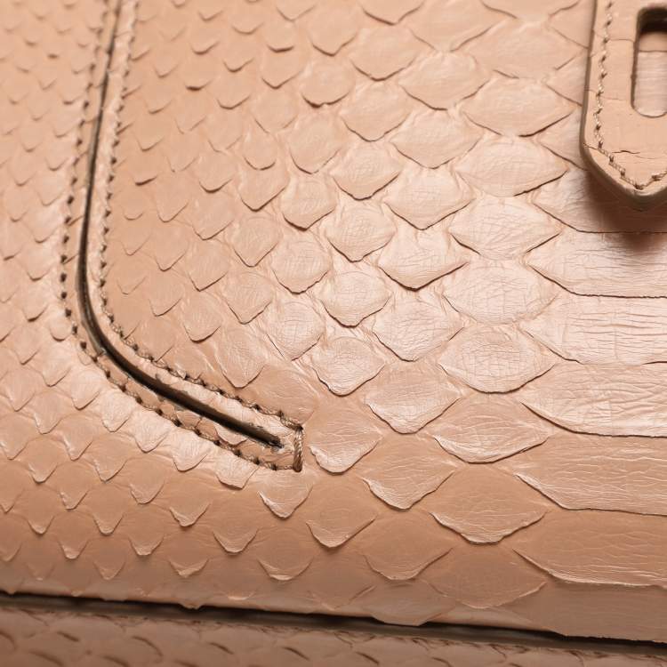 Pre Owned Tom Ford Beige Python Small T Twist Top Handle Bag