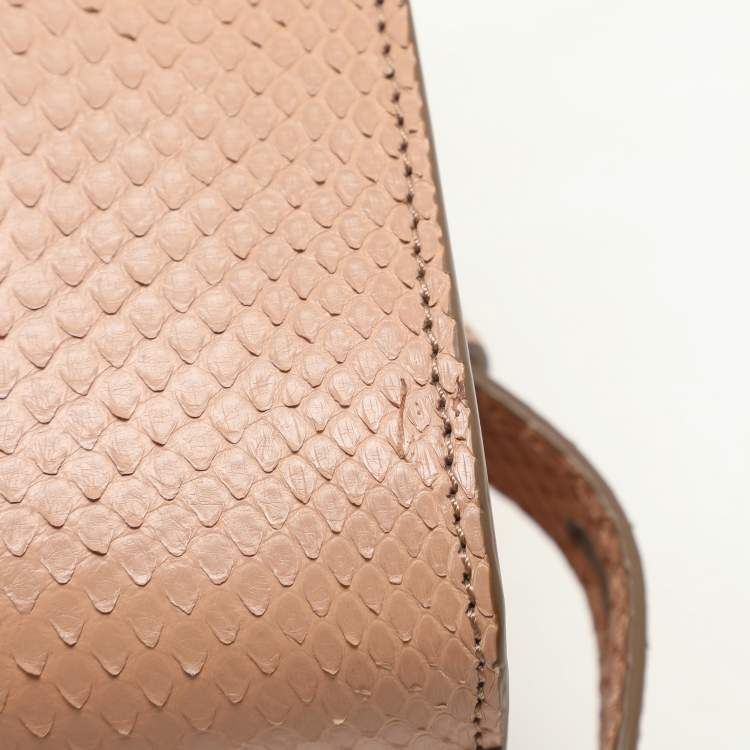 Pre Owned Tom Ford Beige Python Small T Twist Top Handle Bag