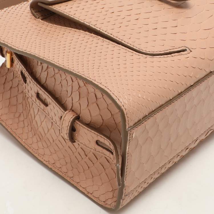 Pre Owned Tom Ford Beige Python Small T Twist Top Handle Bag
