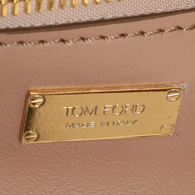 Pre Owned Tom Ford Beige Python Small T Twist Top Handle Bag