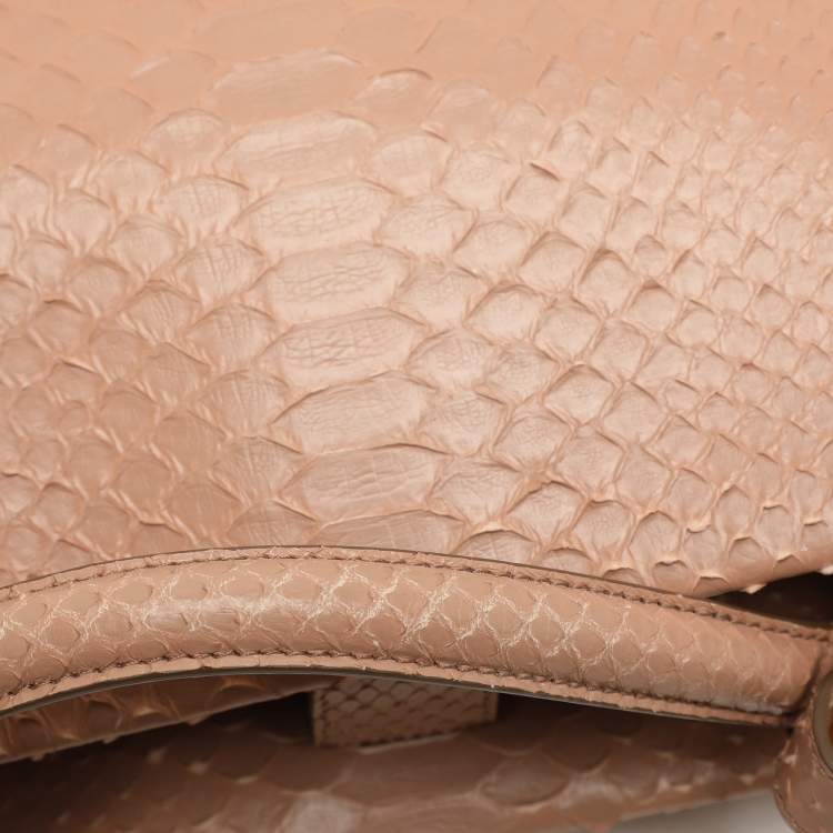 Pre Owned Tom Ford Beige Python Small T Twist Top Handle Bag