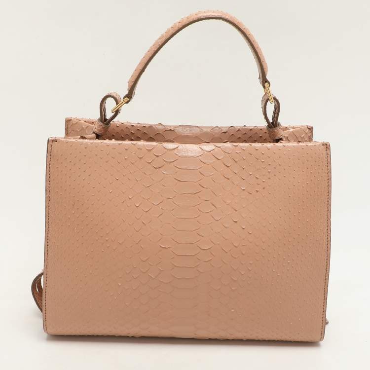 Pre Owned Tom Ford Beige Python Small T Twist Top Handle Bag