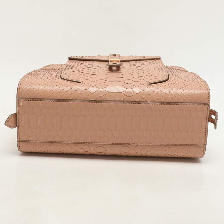 Pre Owned Tom Ford Beige Python Small T Twist Top Handle Bag