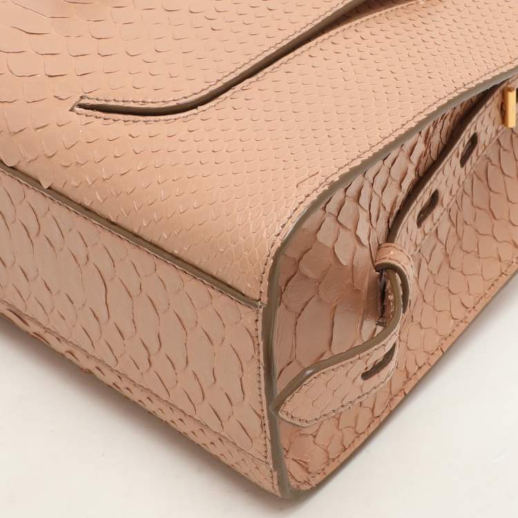 Pre Owned Tom Ford Beige Python Small T Twist Top Handle Bag