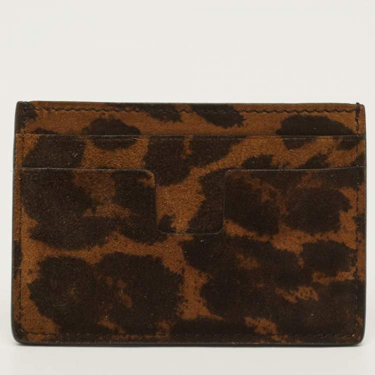 Pre Owned Tom Ford T Line Brown Leopard Print Suede Card Holder