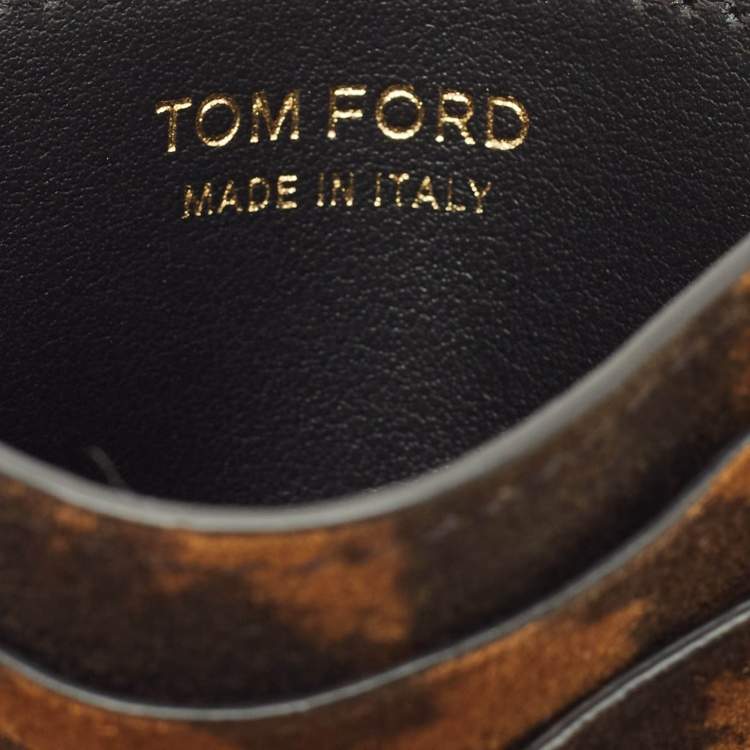 Pre Owned Tom Ford T Line Brown Leopard Print Suede Card Holder