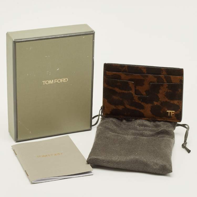 Pre Owned Tom Ford T Line Brown Leopard Print Suede Card Holder
