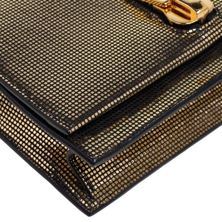 Pre Owned Tom Ford Black/Gold Nubuck And Foil Sedgwick Zip Clutch 