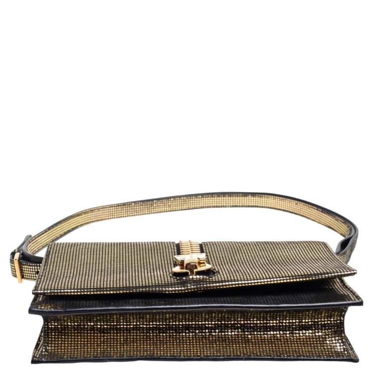 Pre Owned Tom Ford Black/Gold Nubuck And Foil Sedgwick Zip Clutch 