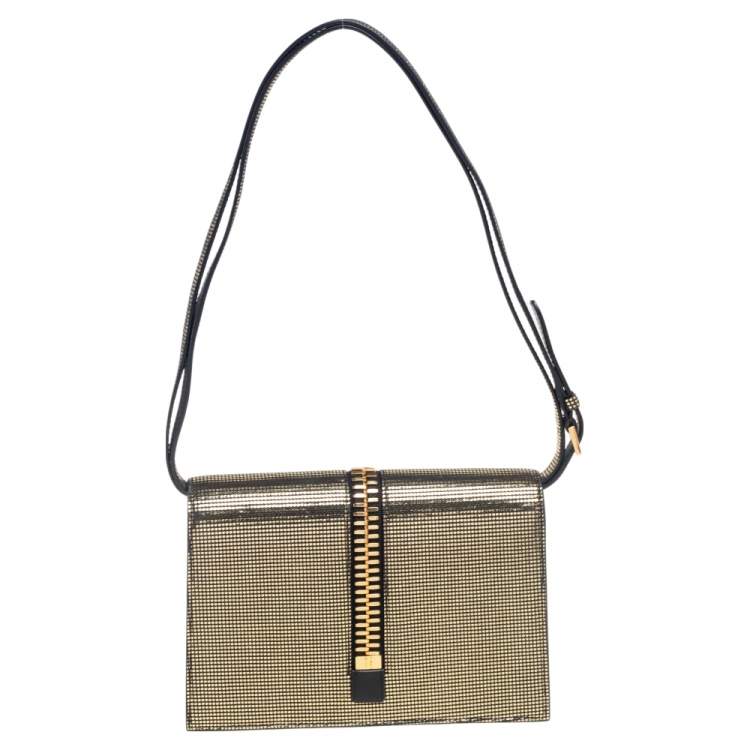 Pre Owned Tom Ford Black/Gold Nubuck And Foil Sedgwick Zip Clutch 