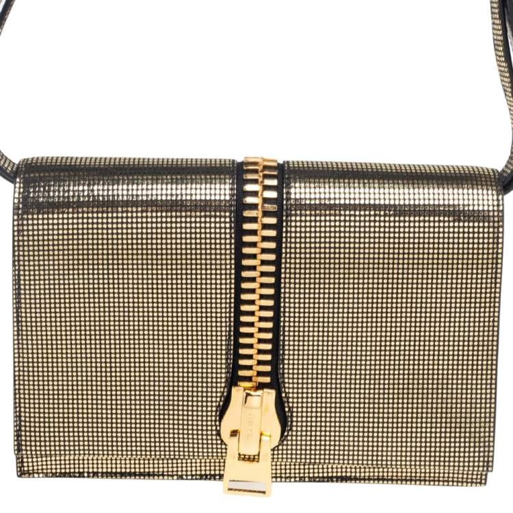 Pre Owned Tom Ford Black/Gold Nubuck And Foil Sedgwick Zip Clutch 