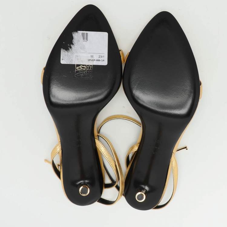 Pre Owned Tom Ford Gold Leather Padlock Ankle Strap Sandals Size 36.5