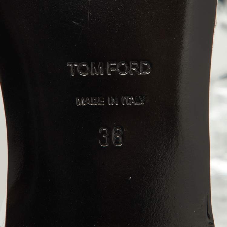 Pre Owned Tom Ford Silver Laminated Leather Ankle Wrap Flat Sandals Size 38
