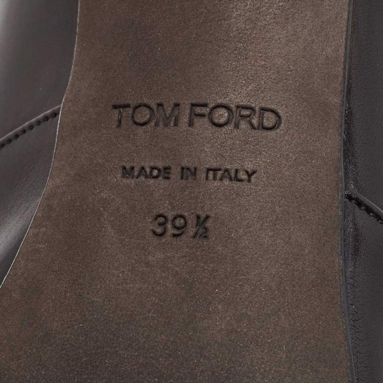 Pre Owned Tom Ford Black Leather Cut Out Peep Toe Ankle Booties Size 39.5