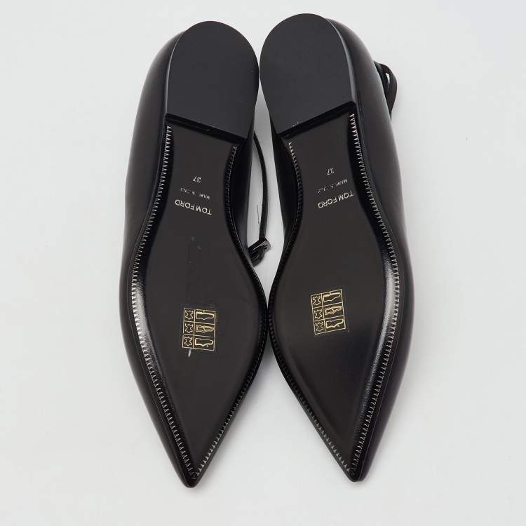 Pre Owned Tom Ford Black Leather Ankle Wrap Lock Ballet Flats Size 37