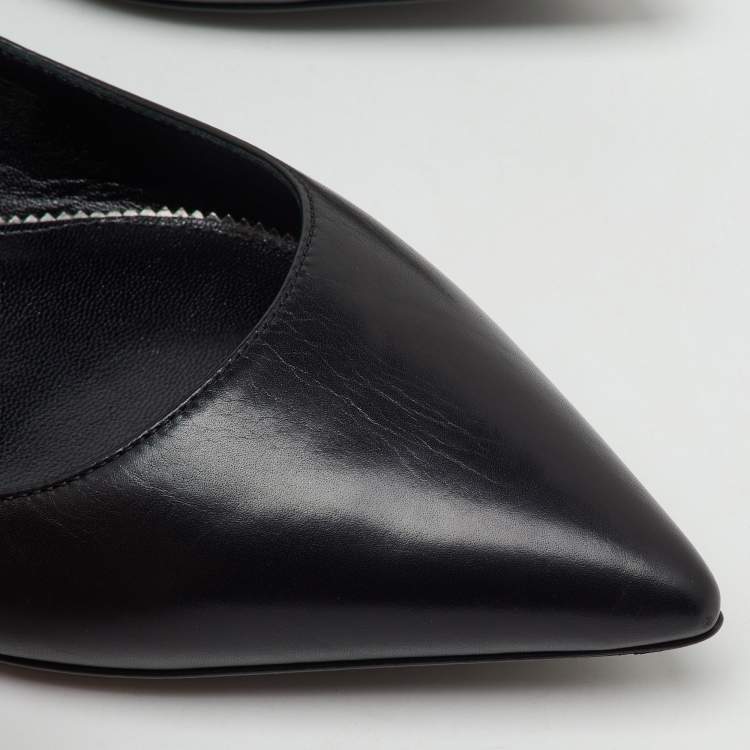 Pre Owned Tom Ford Black Leather Ankle Wrap Lock Ballet Flats Size 37