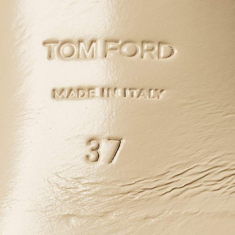 Pre Owned Tom Ford Size 37 Cream Croc Embossed Patent Leather Slingback Pumps