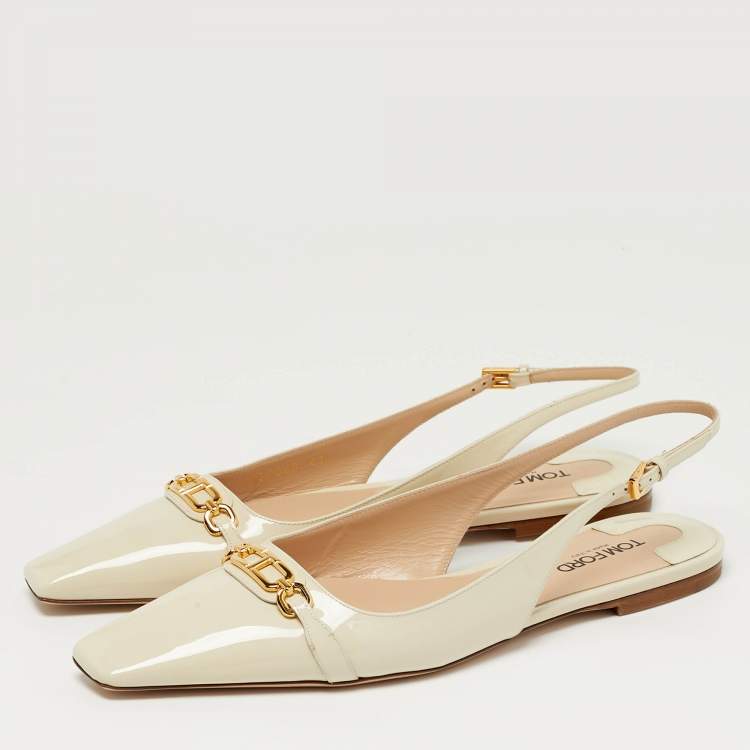 Pre Owned Tom Ford Whitney Size 41 Cream Patent Leather Slingback Flats