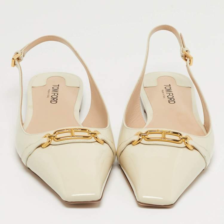 Pre Owned Tom Ford Whitney Size 41 Cream Patent Leather Slingback Flats