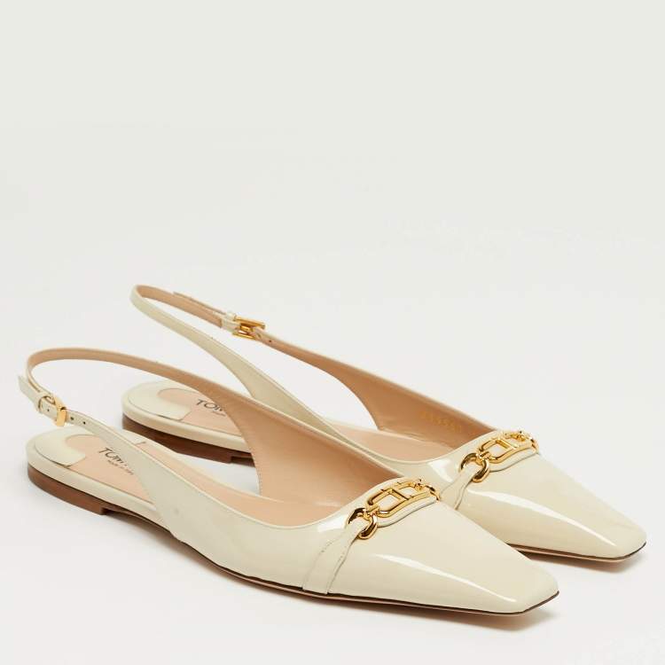 Pre Owned Tom Ford Whitney Size 41 Cream Patent Leather Slingback Flats