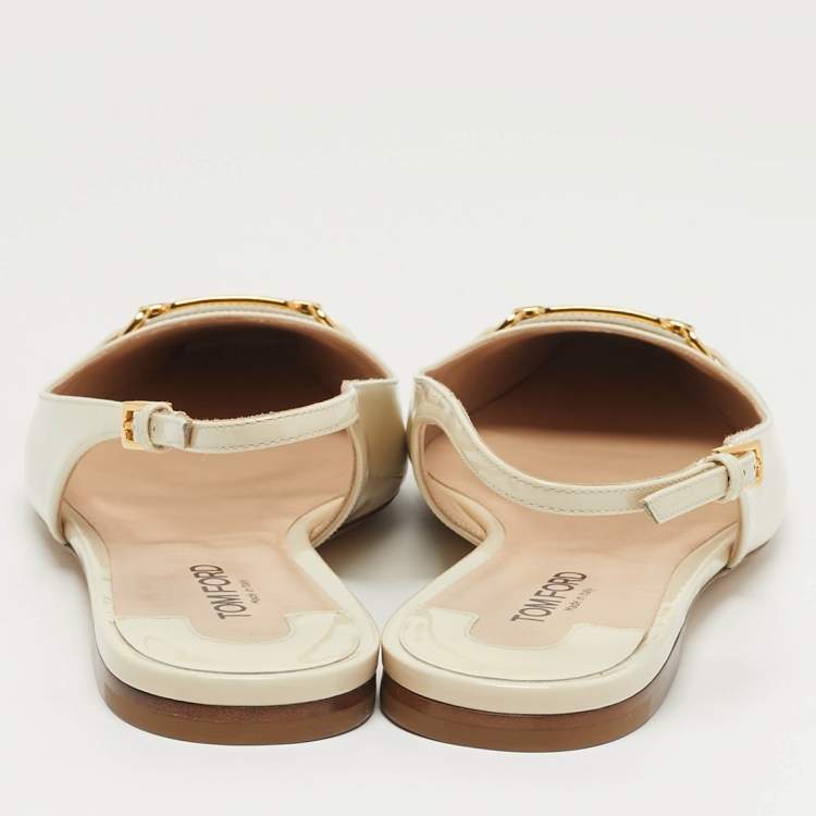 Pre Owned Tom Ford Whitney Size 41 Cream Patent Leather Slingback Flats