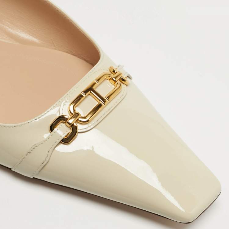 Pre Owned Tom Ford Whitney Size 41 Cream Patent Leather Slingback Flats