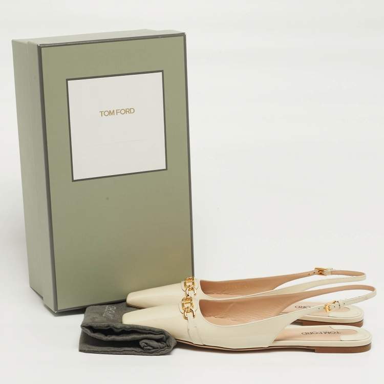 Pre Owned Tom Ford Whitney Size 41 Cream Patent Leather Slingback Flats