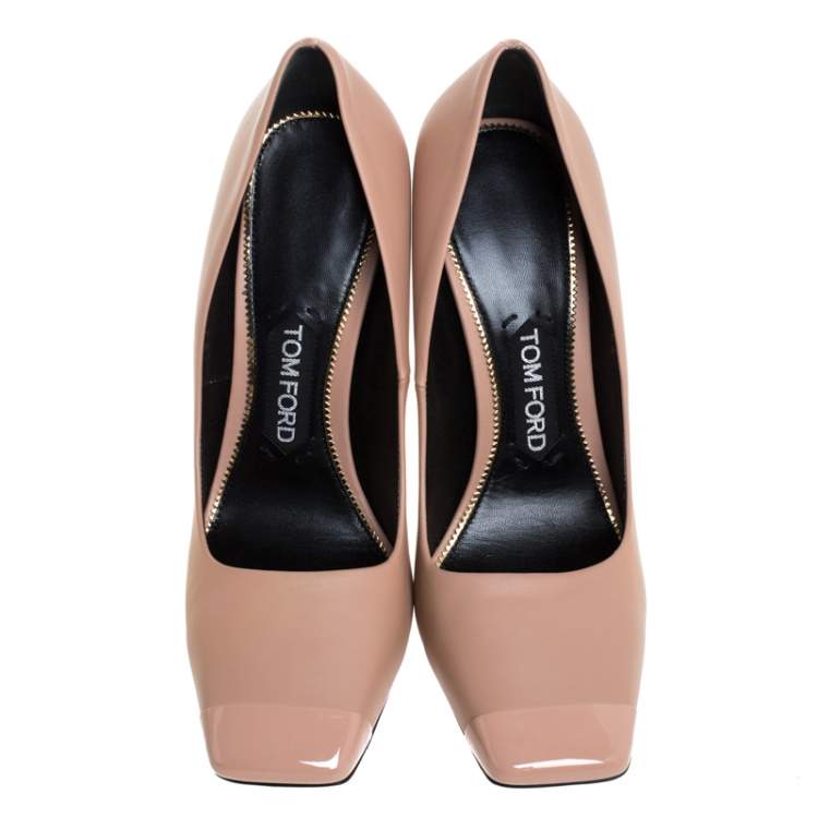 Pre Owned Tom Ford Beige Leather Square Toe Pumps Size 38.5