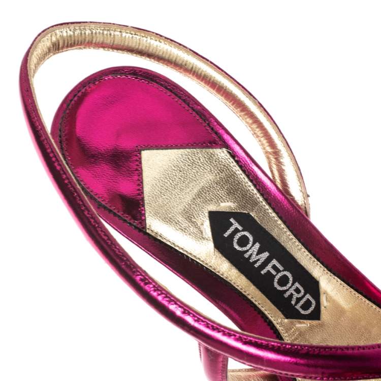 Pre Owned Tom Ford Metallic Pink Leather Slingback Sandals Size 38.5