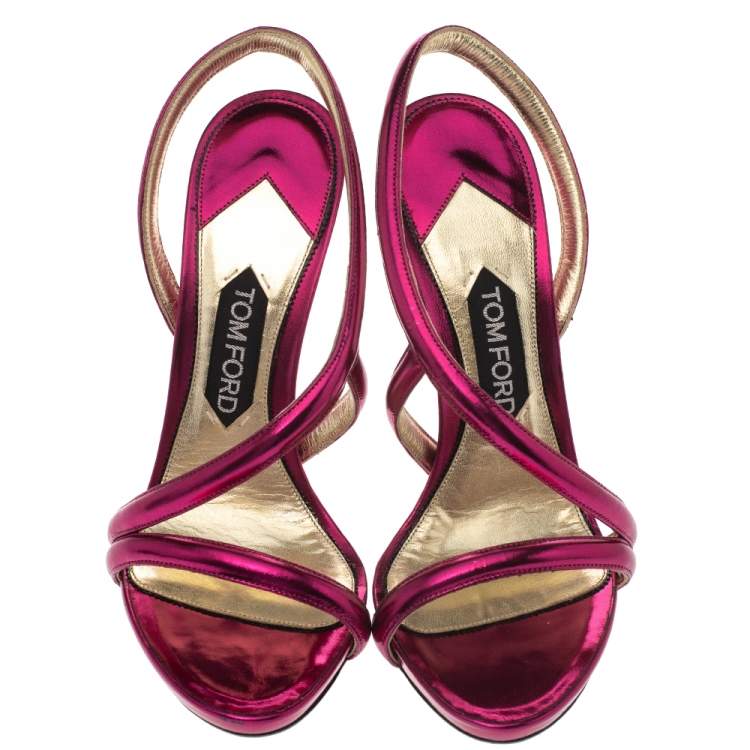 Pre Owned Tom Ford Metallic Pink Leather Slingback Sandals Size 38.5