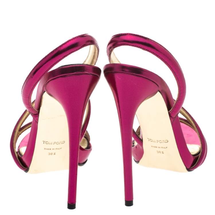 Pre Owned Tom Ford Metallic Pink Leather Slingback Sandals Size 38.5