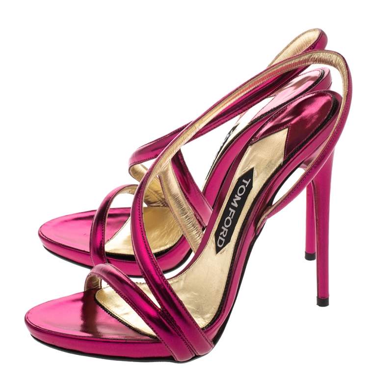 Pre Owned Tom Ford Metallic Pink Leather Slingback Sandals Size 38.5