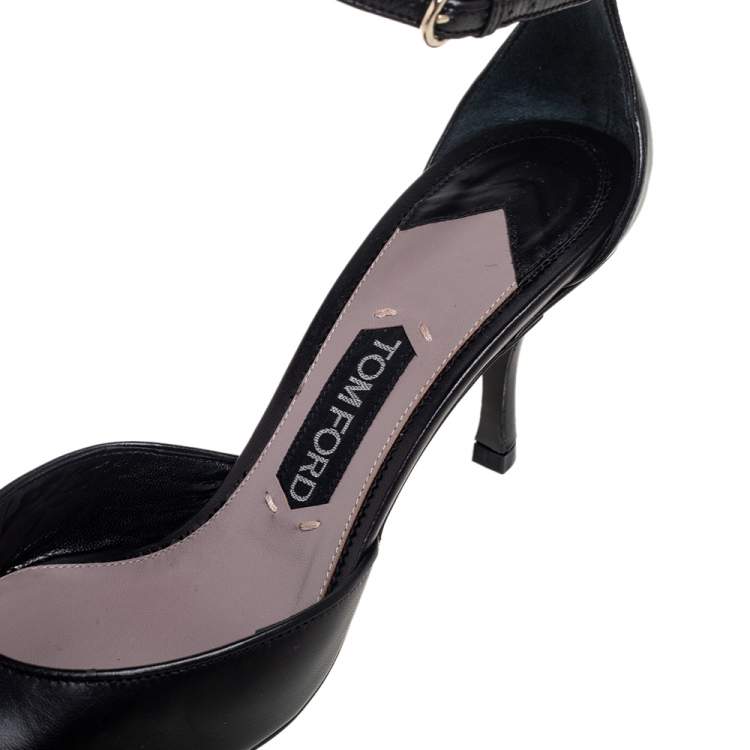 Pre Owned Tom Ford Black Leather Ankle Strap Pointed Toe Pumps Size 40