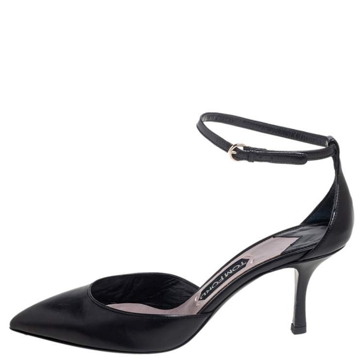 Pre Owned Tom Ford Black Leather Ankle Strap Pointed Toe Pumps Size 40