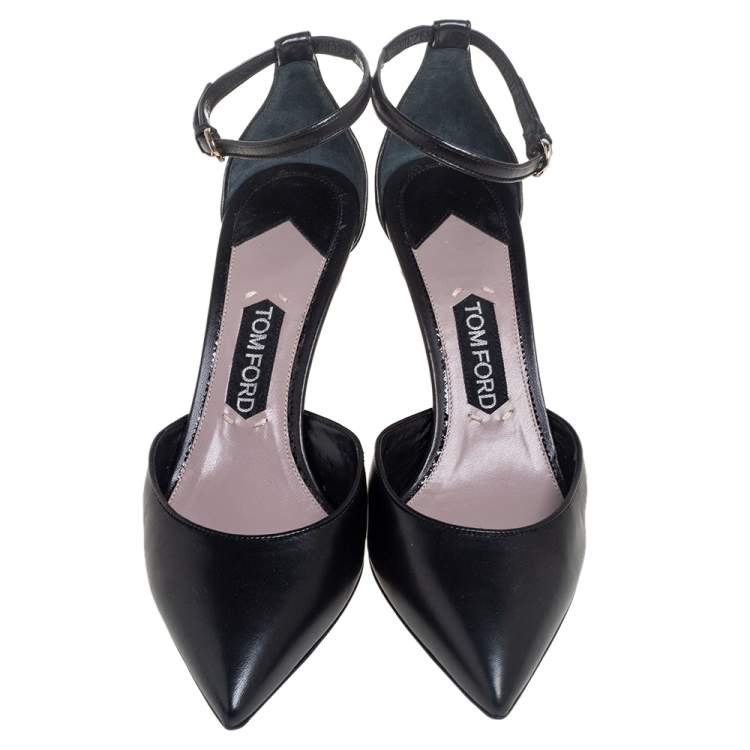 Pre Owned Tom Ford Black Leather Ankle Strap Pointed Toe Pumps Size 40