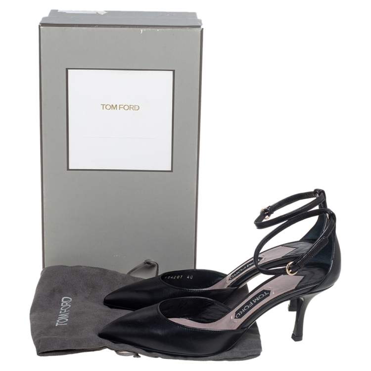 Pre Owned Tom Ford Black Leather Ankle Strap Pointed Toe Pumps Size 40