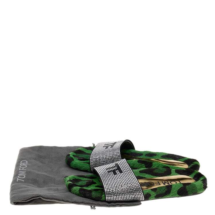 Pre Owned Tom Ford Green Suede/Crystal Pool Slide Size 38
