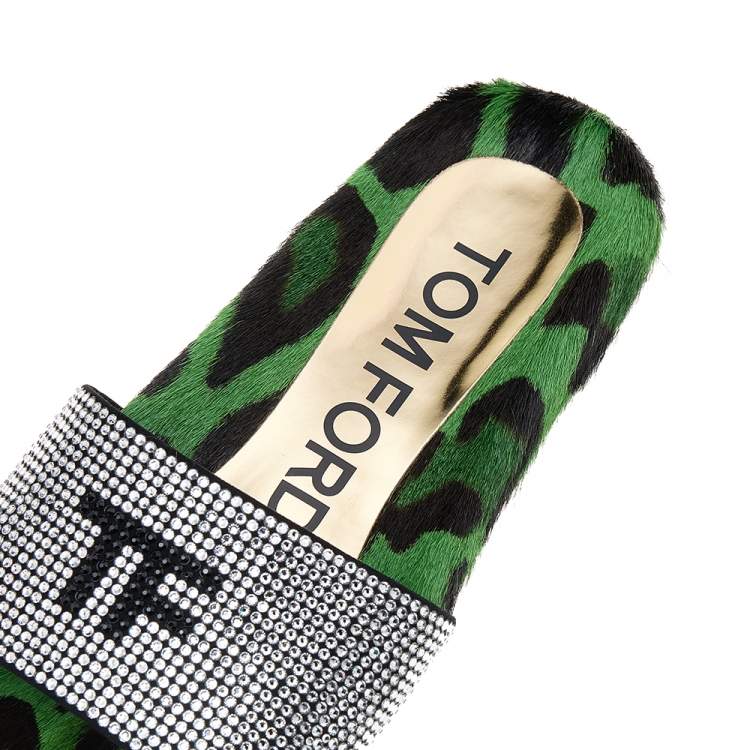 Pre Owned Tom Ford Green Suede/Crystal Pool Slide Size 38