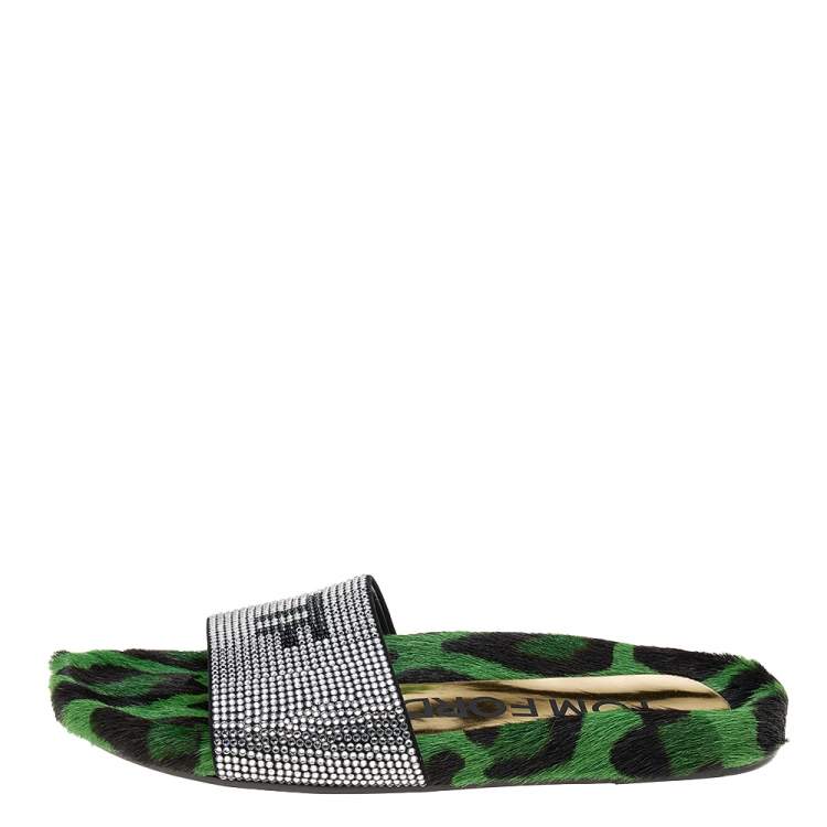 Tom Ford Green Suede/Crystal Pool Slide Size 38 Tom Ford | TLC