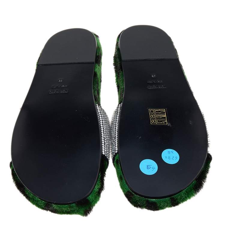 Pre Owned Tom Ford Green Suede/Crystal Pool Slide Size 38