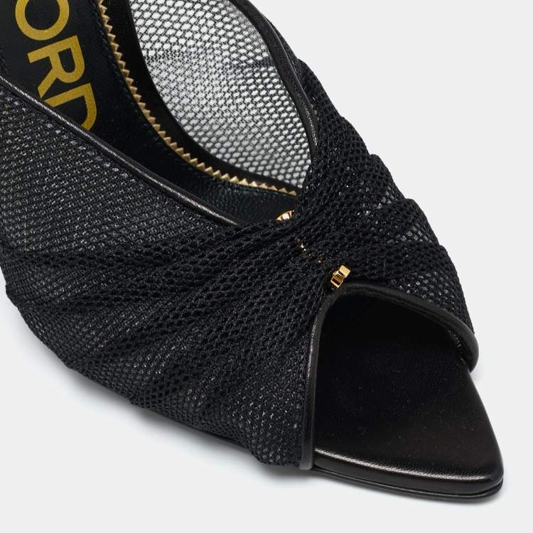 Pre Owned Tom Ford Black Net Piercing Peep-Toe Slingback Pumps Size 40