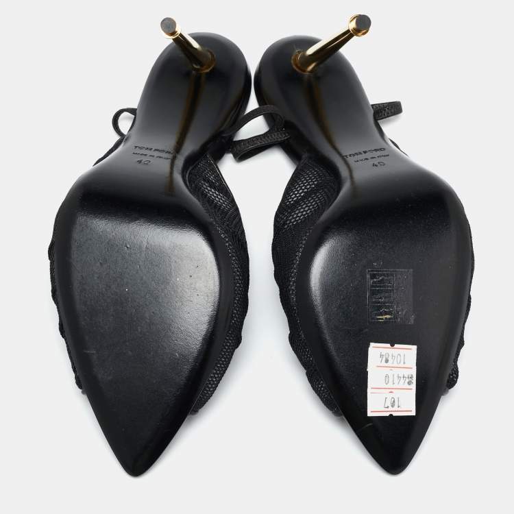 Pre Owned Tom Ford Black Net Piercing Peep-Toe Slingback Pumps Size 40