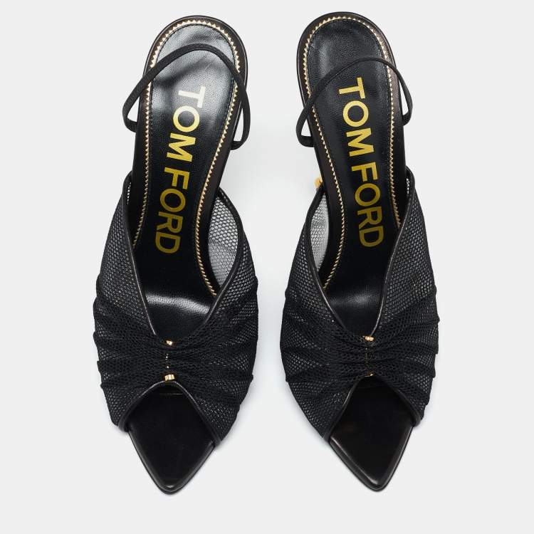 Pre Owned Tom Ford Black Net Piercing Peep-Toe Slingback Pumps Size 40