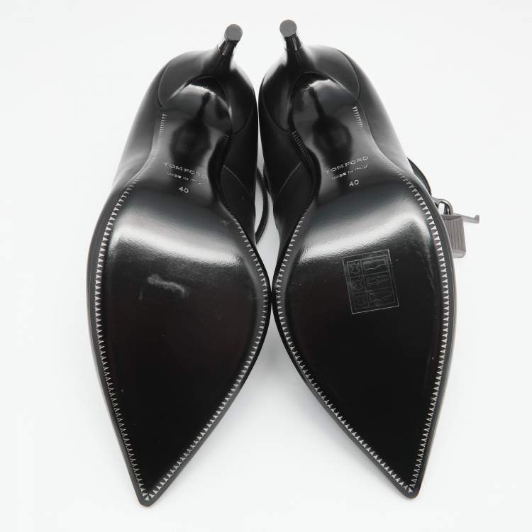 Pre Owned Tom Ford Black Leather Padlock Ankle Wrap Pointed Toe Pumps Size 40