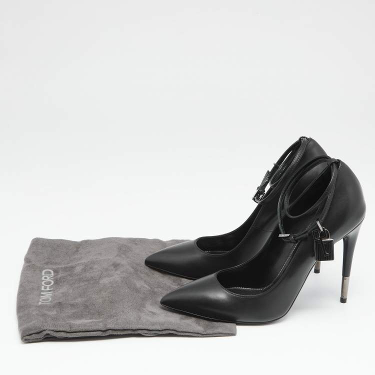 Pre Owned Tom Ford Black Leather Padlock Ankle Wrap Pointed Toe Pumps Size 40
