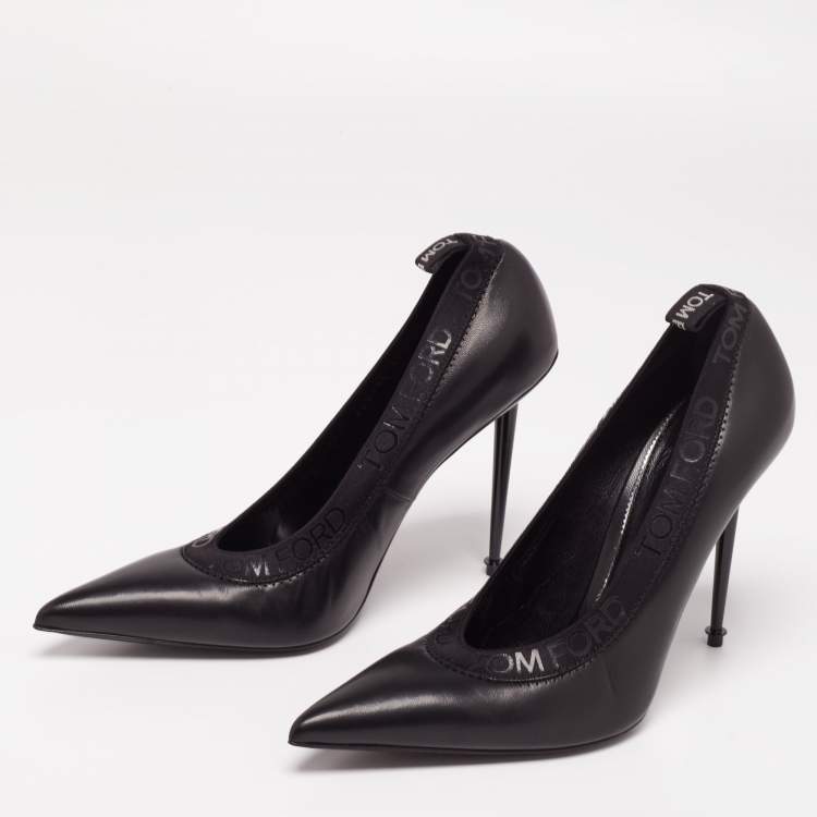 Tom Ford Black Leather and Elastic Logo Pointed Toe Pumps Size 41 Tom Ford  | TLC