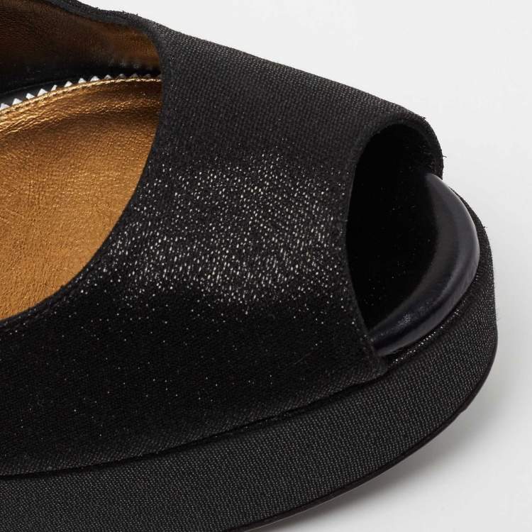 Pre Owned Tom Ford  Black Glitter Peep Toe Slingback Platform Sandals Size 38