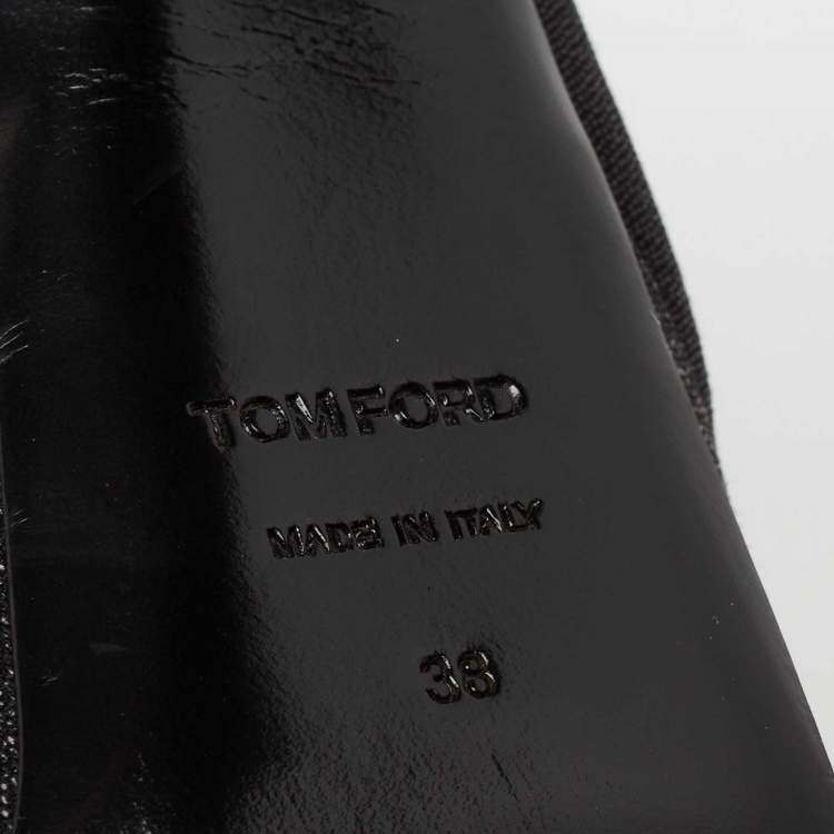 Pre Owned Tom Ford  Black Glitter Peep Toe Slingback Platform Sandals Size 38