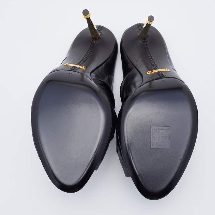 Pre Owned Tom Ford Black Ruched Leather Peep Toe Mules Size 41