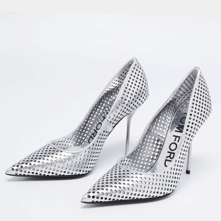 Tom Ford Metallic Silver Perforated Leather Pointed Toe Pumps Size 38 Tom  Ford | TLC